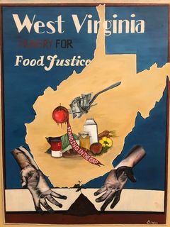 painting with the state of west virginia and hands that says west virginia food justice