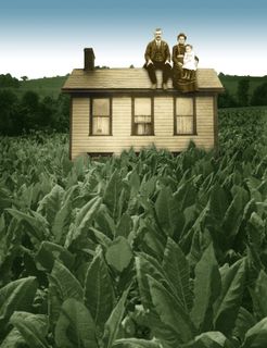 collage of family on house in field