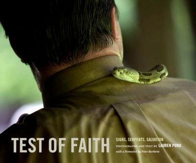 snake of mans shoulder with text "test of faith"