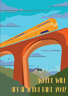 poster with train that says where will appalachia take you