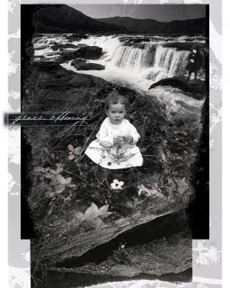 collage of child sitting in creek