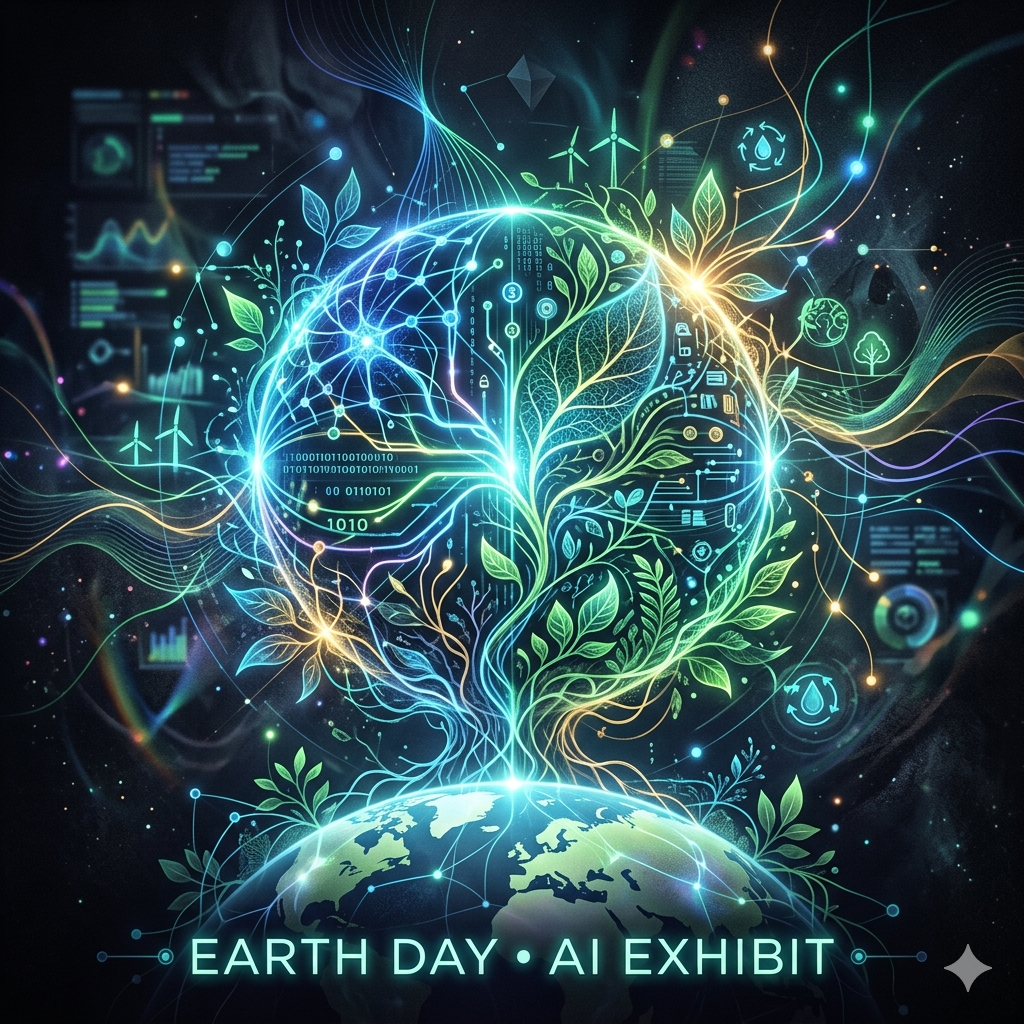 An art image of the earth and electronic symbols