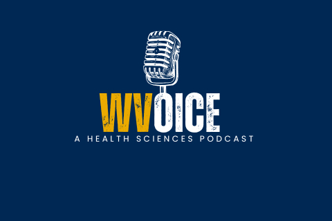 logo of a microphone and the text wvoice a health sciences podcast