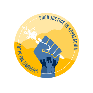 fist holding lighting bolt with circled text saying food justice in Appalachia 